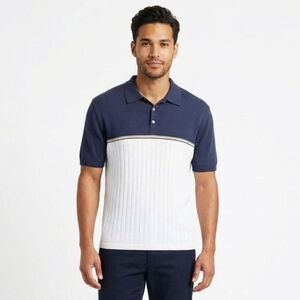 Vintage Pierre Cardin Knit Polo Shirt | Blue & White Colorblock | Size L